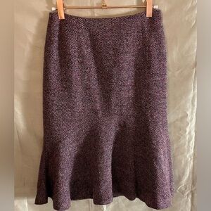 Women’s Ann Taylor Mermaid Ruffle Skirt Size 0 Pink/Black Tweed Wool Blend